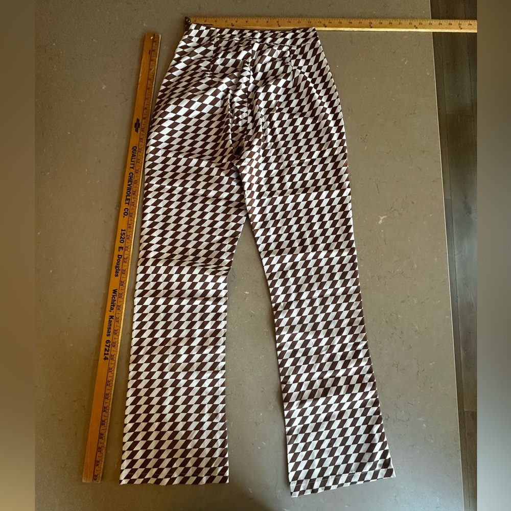 Women’s Mardi Gras Jester Brown and White Checkered Polyester Pants S Small